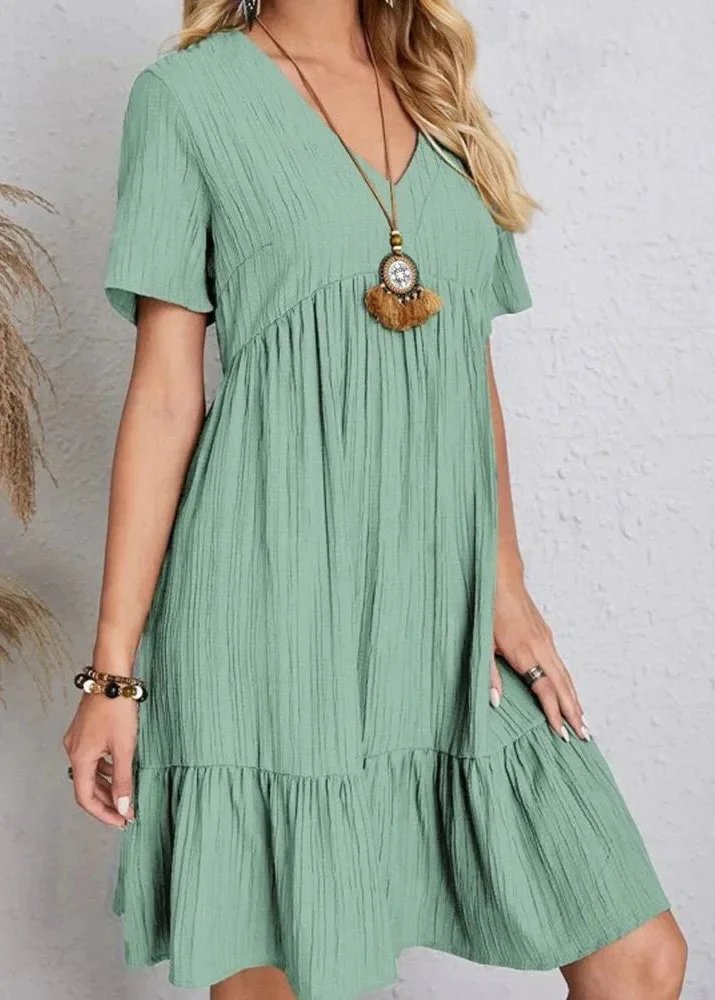 Jana™ – Robe Mini à Col V Ribbete à Volants