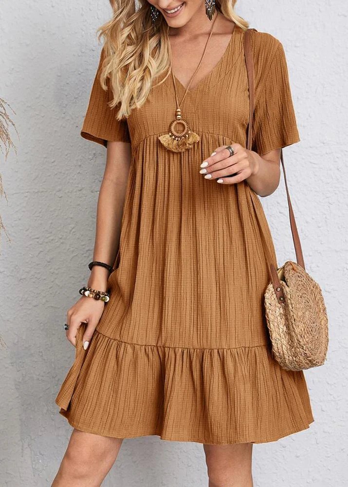 Jana™ – Robe Mini à Col V Ribbete à Volants