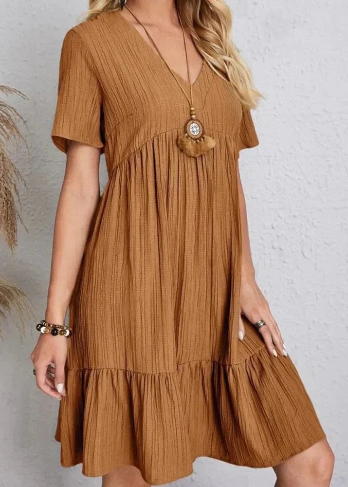 Jana™ – Robe Mini à Col V Ribbete à Volants