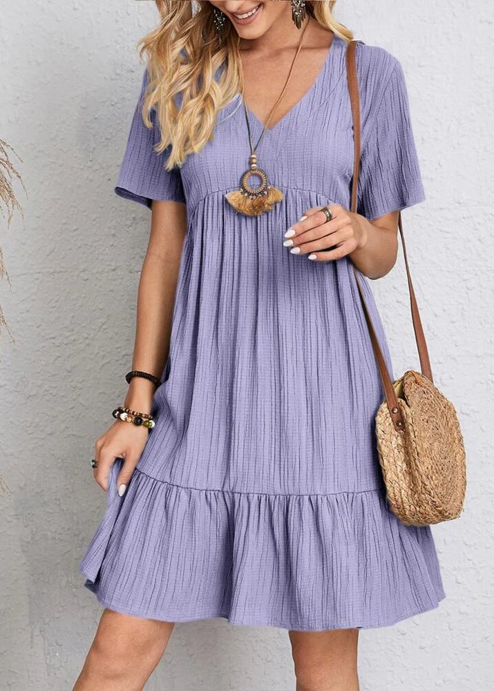 Jana™ – Robe Mini à Col V Ribbete à Volants
