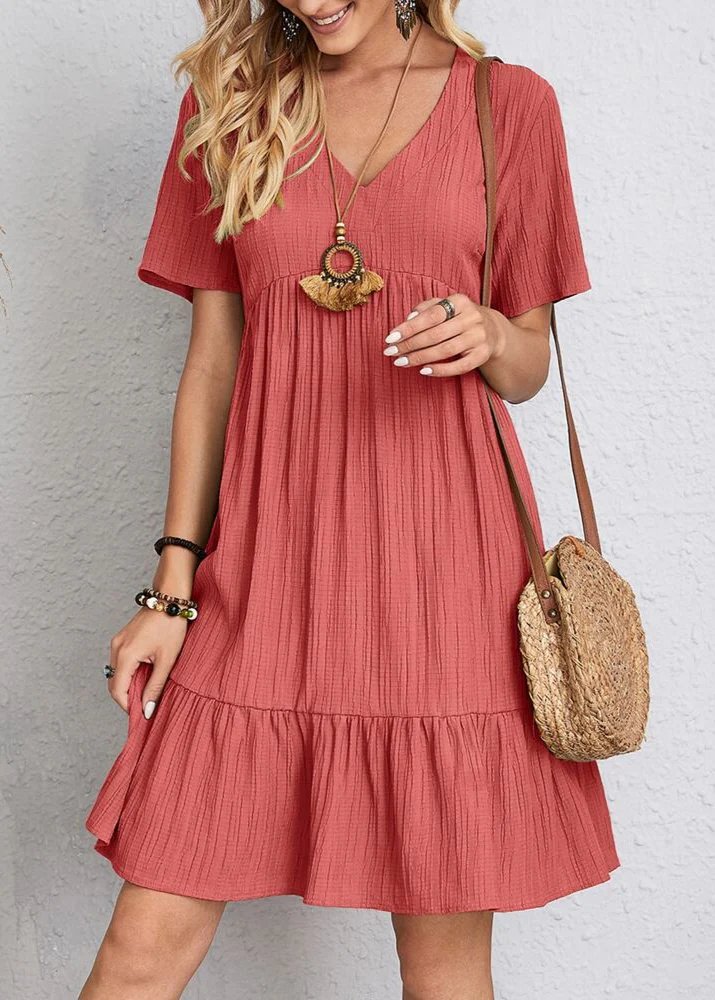 Jana™ – Robe Mini à Col V Ribbete à Volants