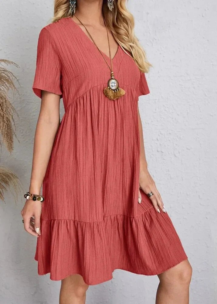Jana™ – Robe Mini à Col V Ribbete à Volants