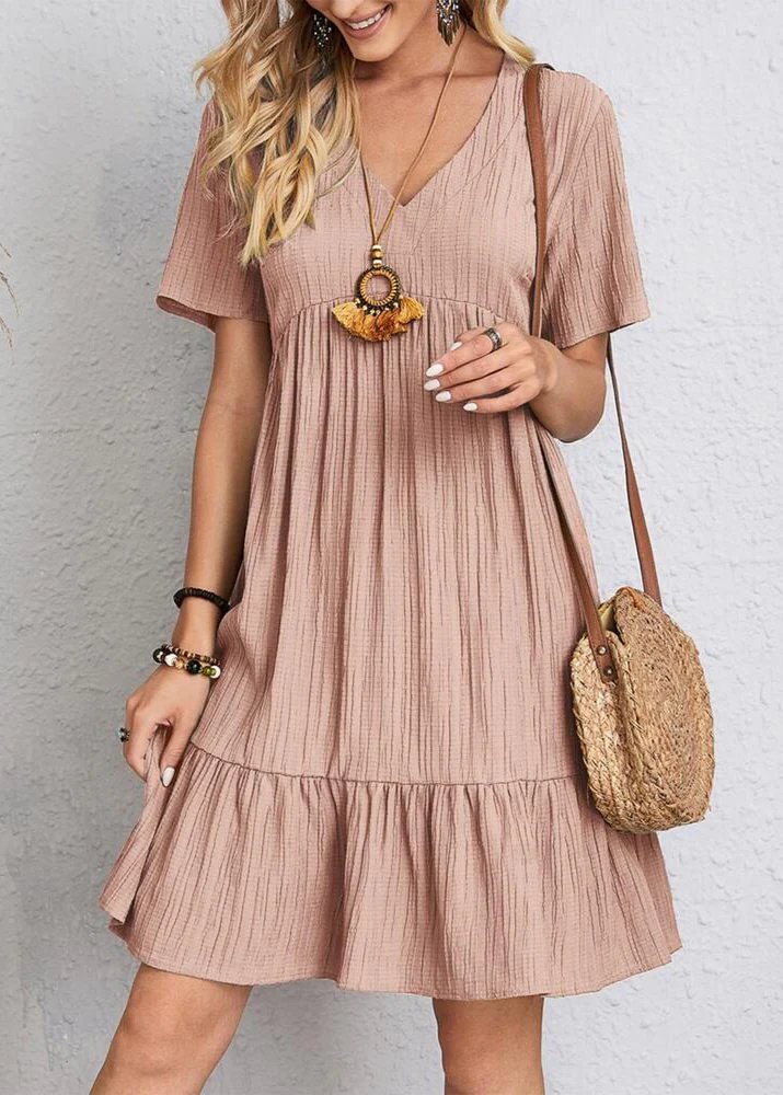 Jana™ – Robe Mini à Col V Ribbete à Volants