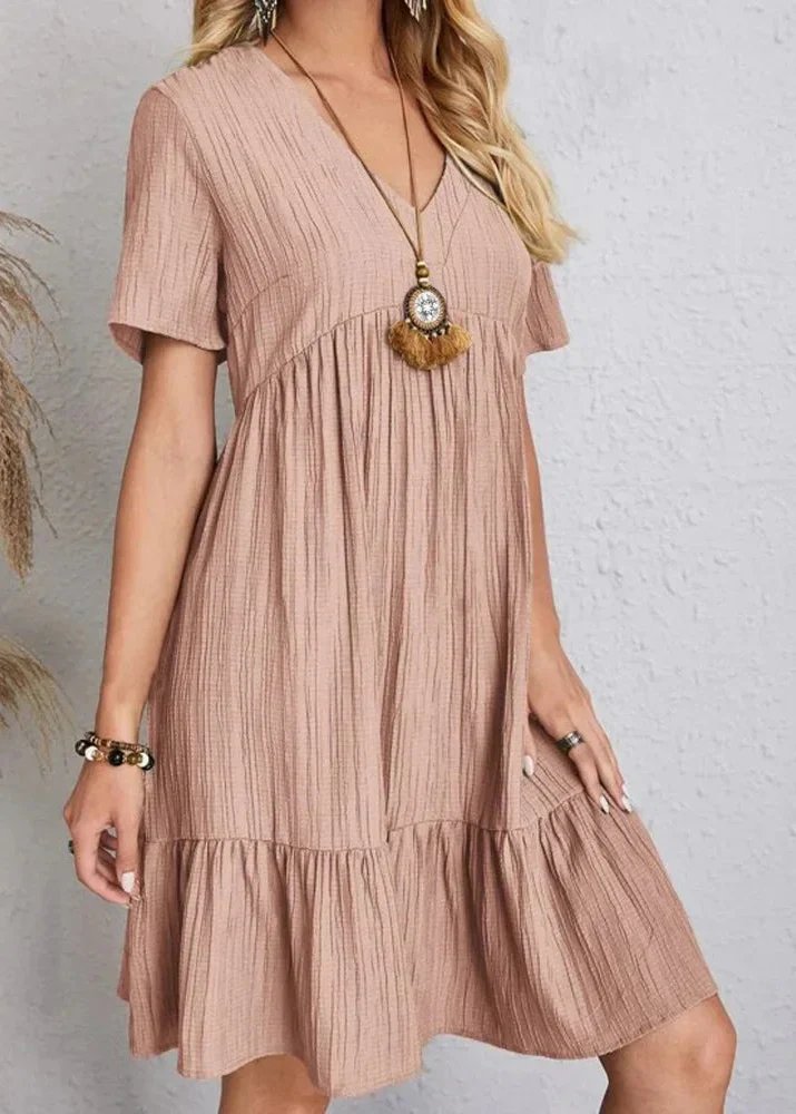 Jana™ – Robe Mini à Col V Ribbete à Volants