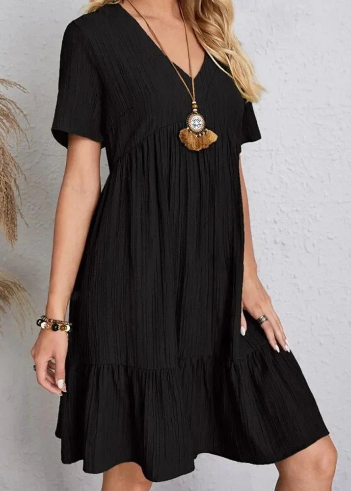 Jana™ – Robe Mini à Col V Ribbete à Volants